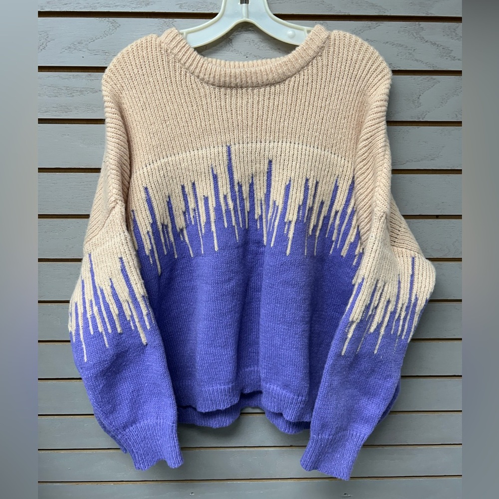 Vine & Love Beige to Lavender Ombre Drip Crewneck Sweater - Picture 3 of 9